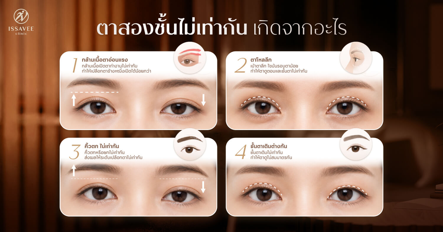 สาเหตุตาไม่เท่ากันจากกล้ามเนื้อตาอ่อนแรง ตาโหล และคิ้วไม่เท่ากัน