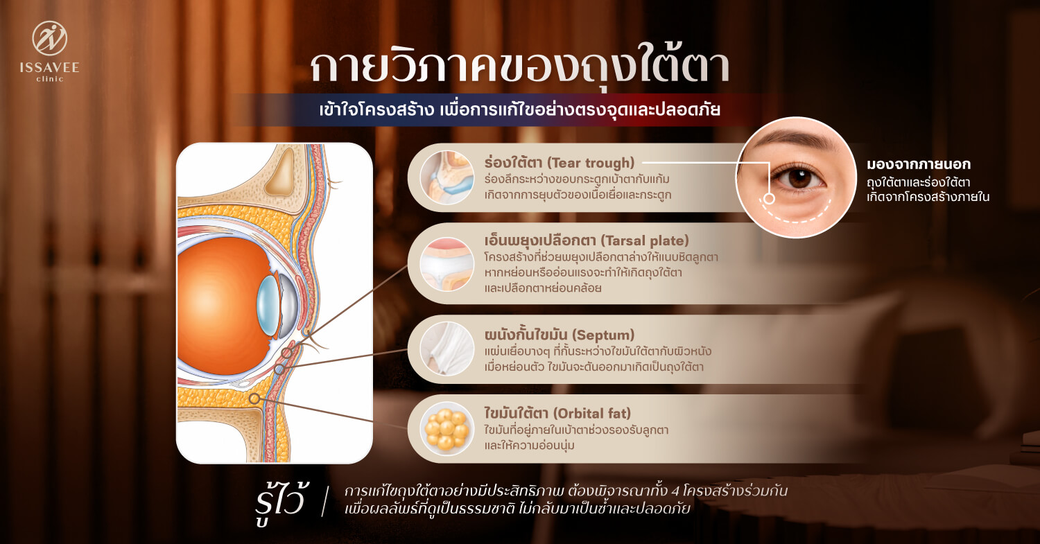 กายวิภาคของเปลือกตาล่างและโครงสร้างถุงใต้ตา